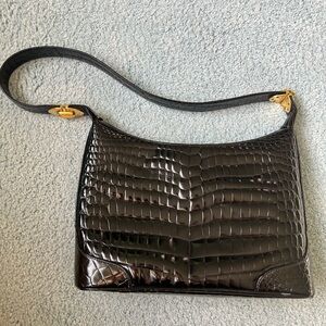 Zenith Black Leather Bag with Croc Texture